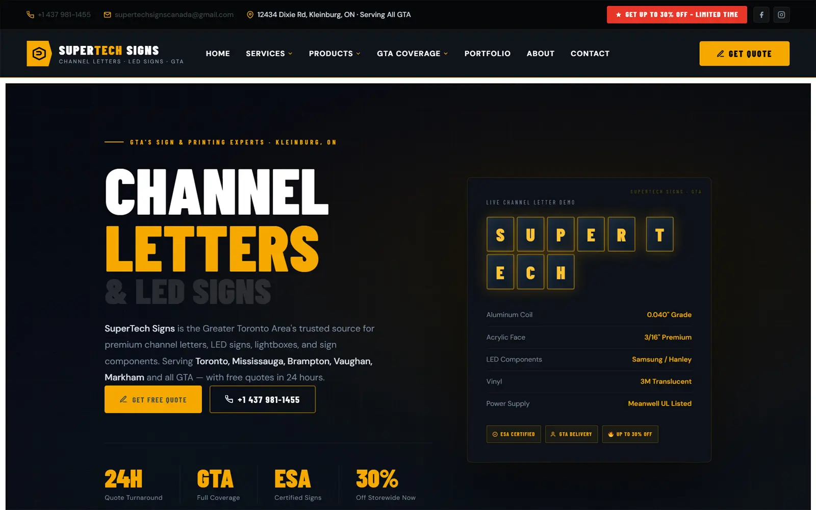 Supertech Signs channel letters and signage website